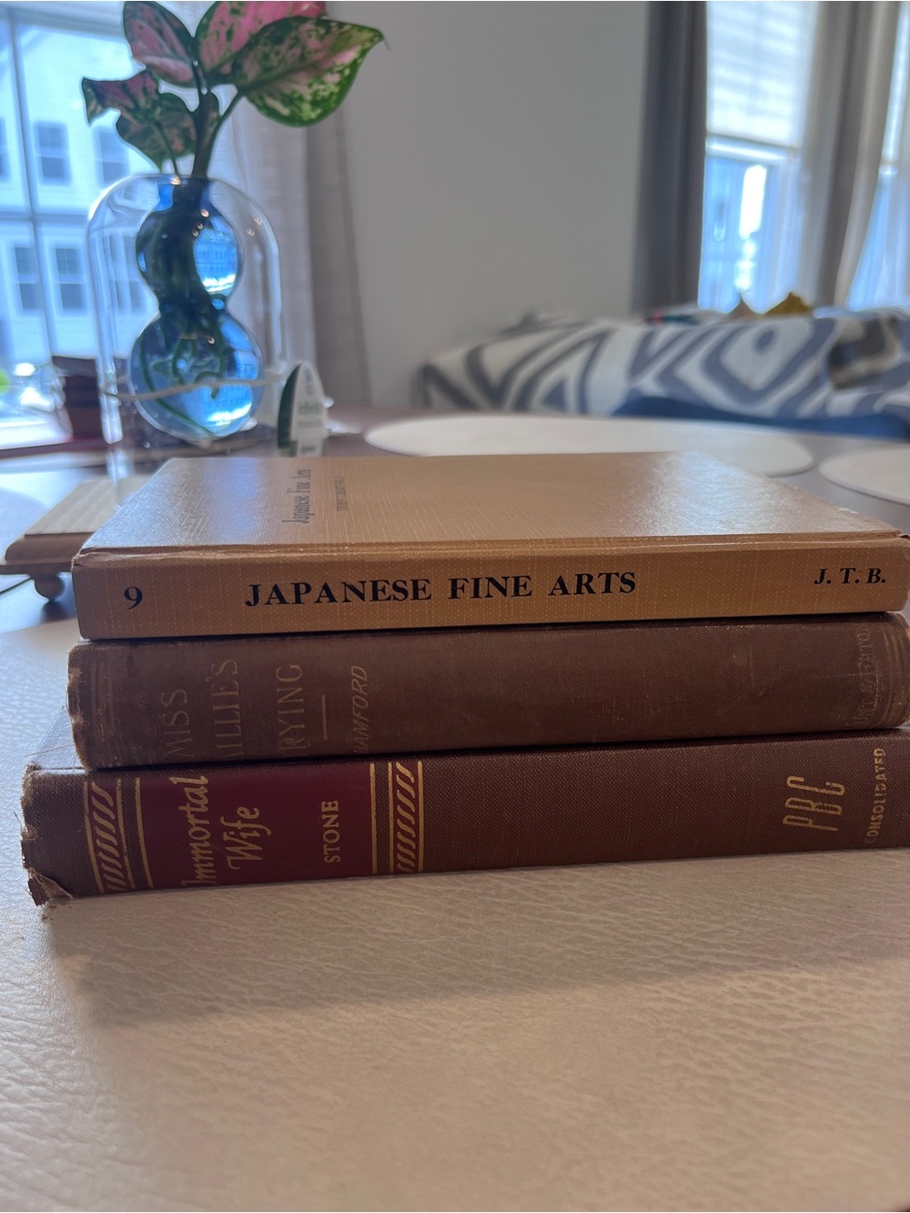 Vintage Brown and Tan Decorative Book Stack by Vintage